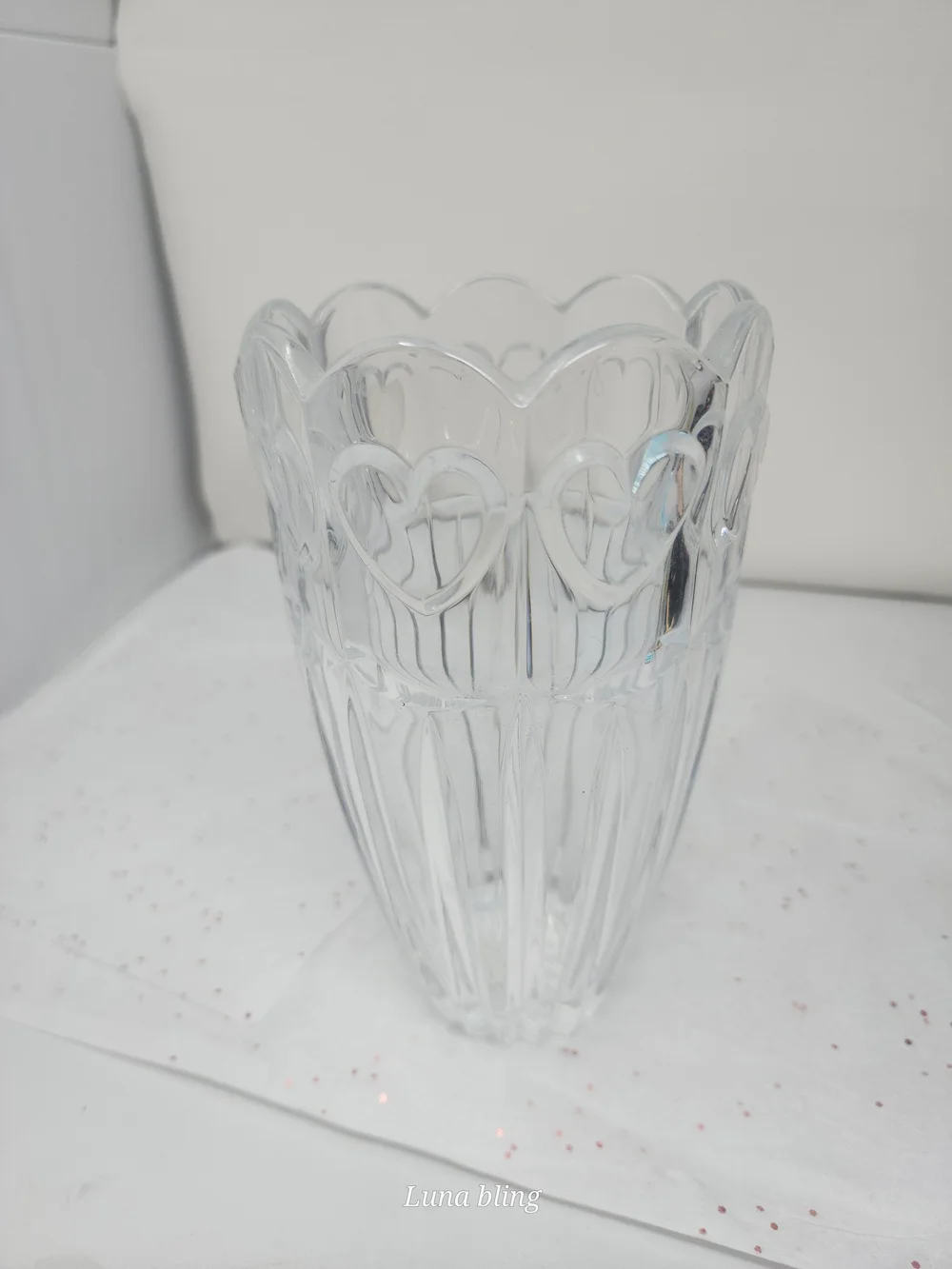 Clear Glass Heart Embossed Decorative Vase